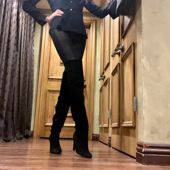 Jimmy Choo Black Suede Over-The-Knee Heeled Boots - Picture 2 of 12